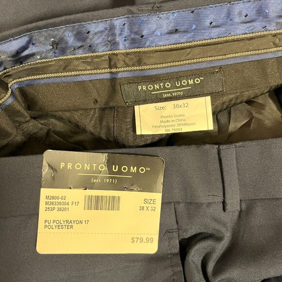 Pronto Uomo Men's Navy Blue Dress Pants - Size 38 x 32 - NWT $79.99 - Picture 2 of 5